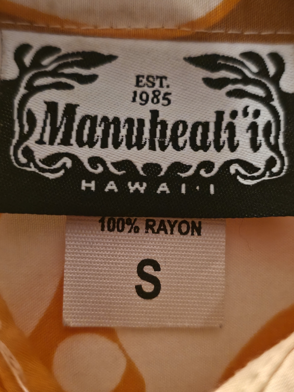 Vintage Manuheali'i Hawaiian Aloha Shirt Mens Small S Orange Monstera Pullover - Picture 5 of 6